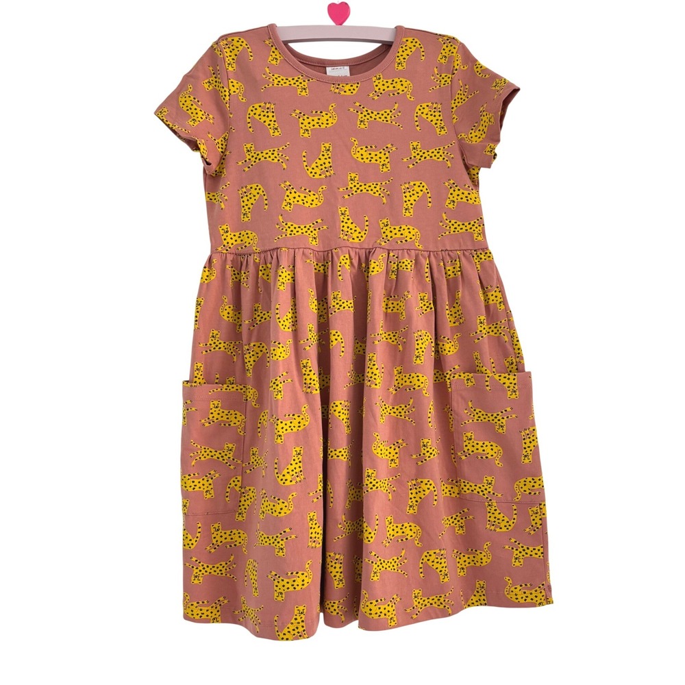 Hanna Andersson Girls Dress Size 10 Cheetah Print Organic Cotton Pockets NWOT